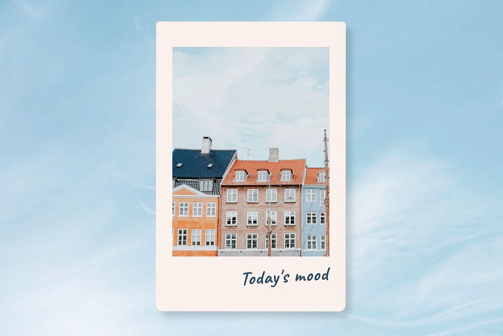 Instant film frame mockup, Copenhagen houses  editable design