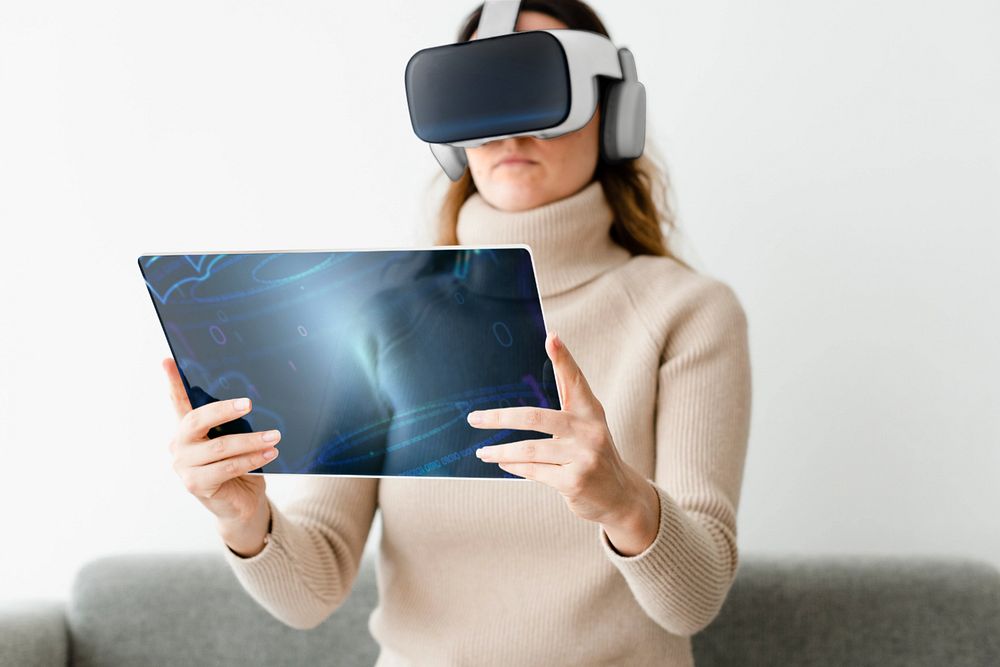 VR headset editable mockup, advanced technology