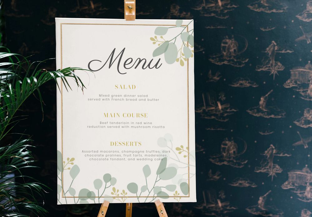 Display easel sign mockup, editable  restaurant menu