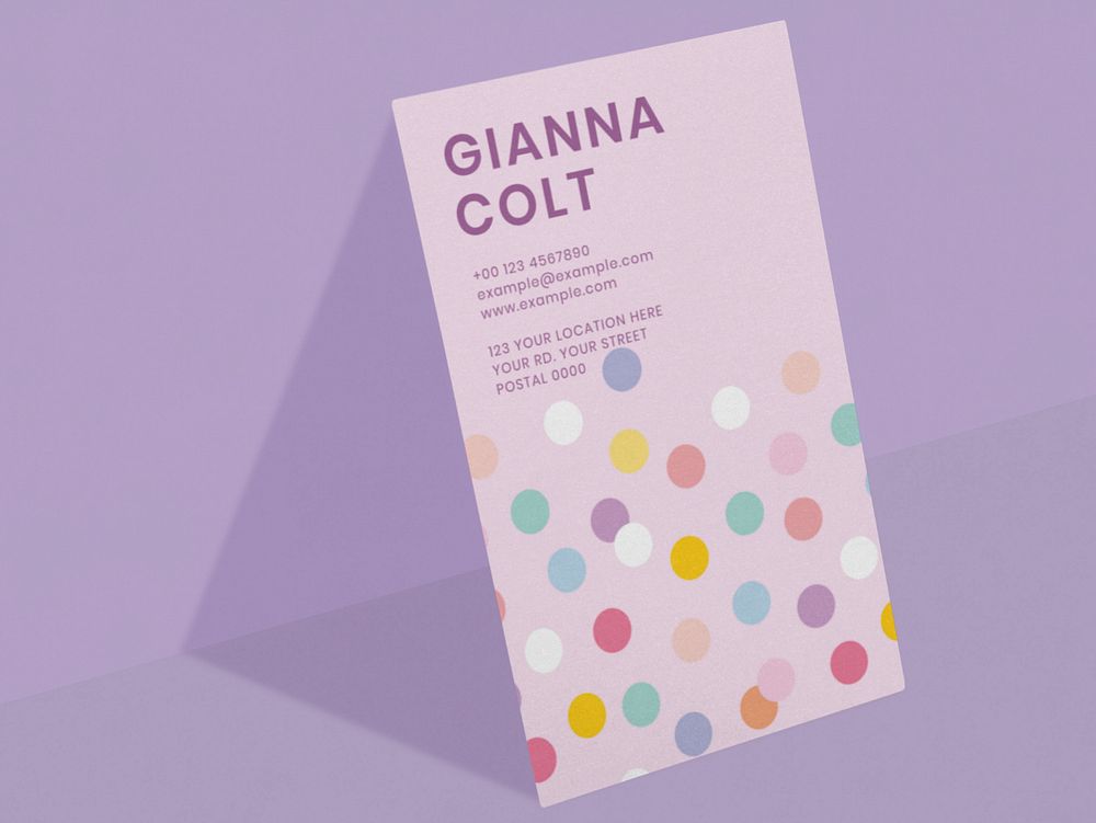 Editable flyer mockup, leaning against purple wall