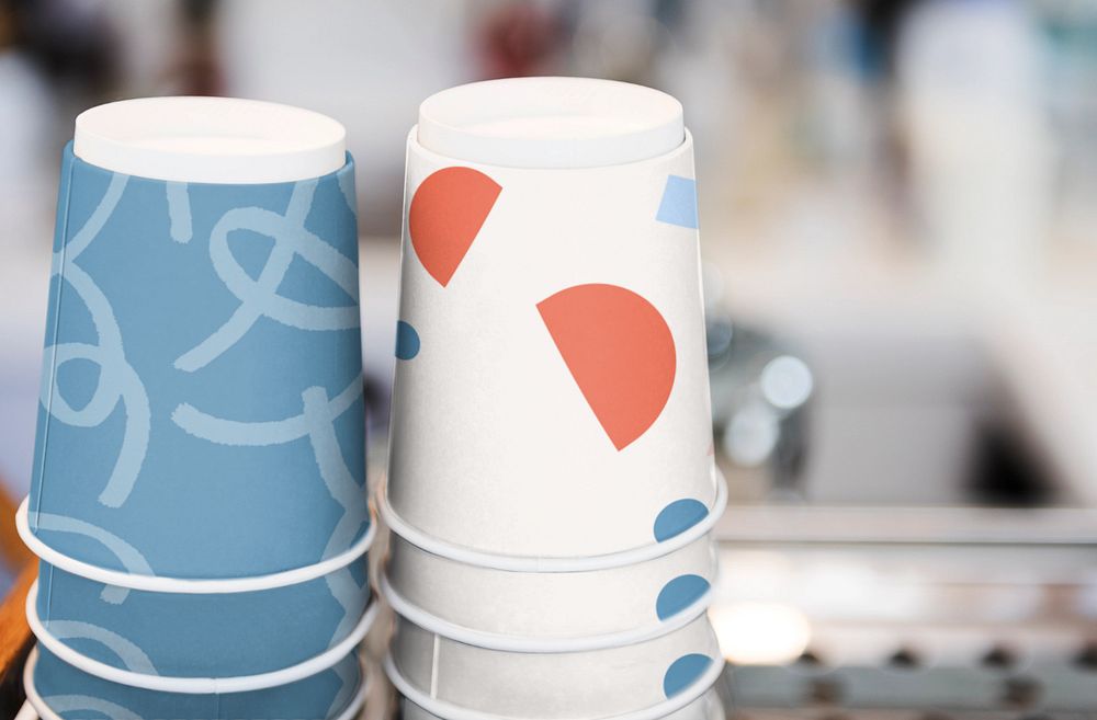 Editable stacked paper cup mockups, eco-friendly product design