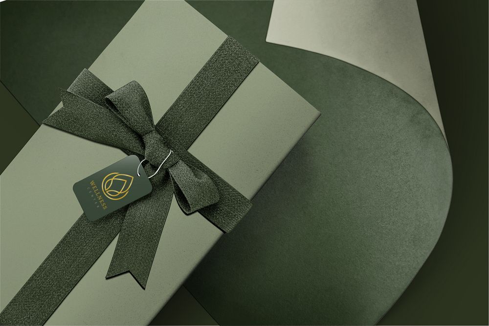 Green gift box mockup, editable object flat lay design