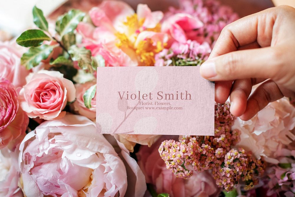 Floral business card mockup, editable design