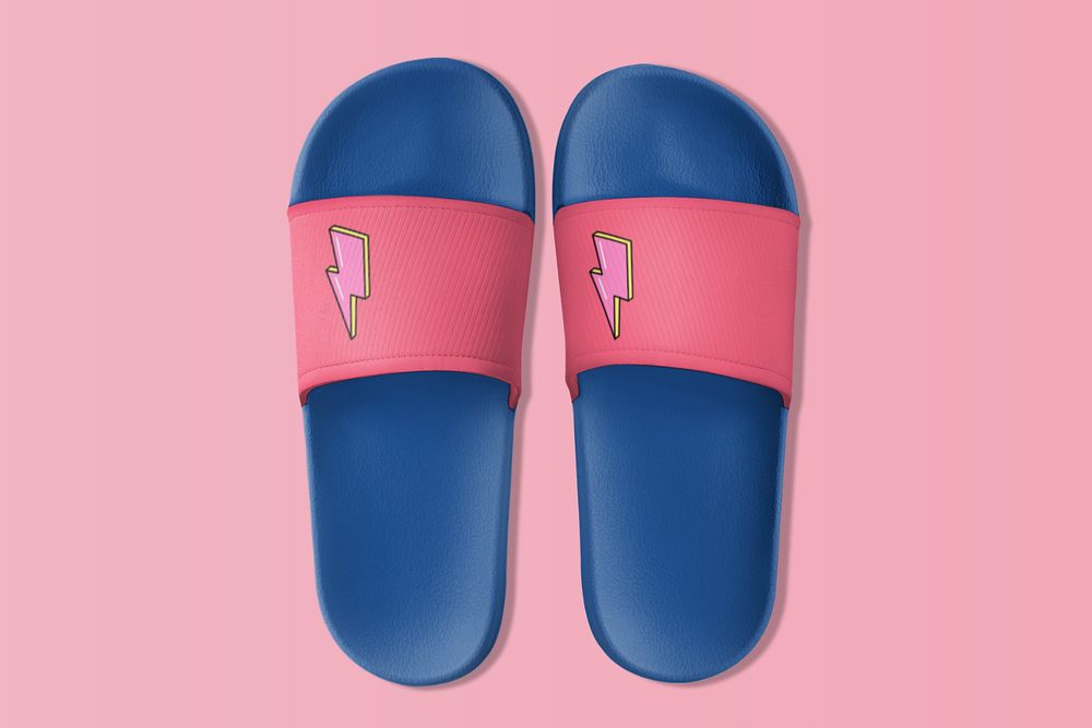 Editable blue sandals mockup, Summer footwear fashion