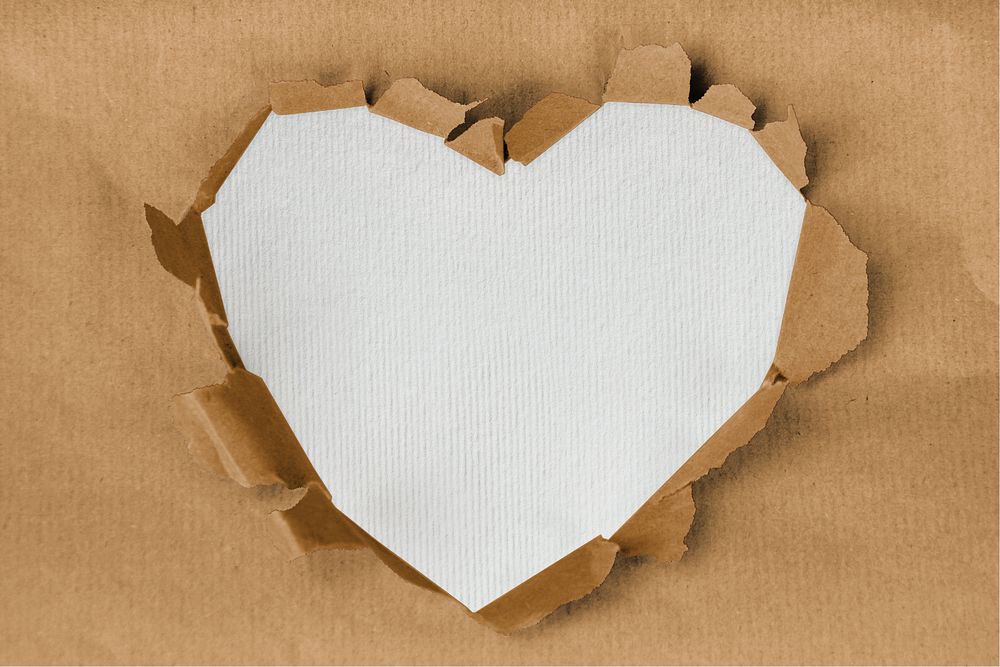 Heart torn paper hole mockup, editable design