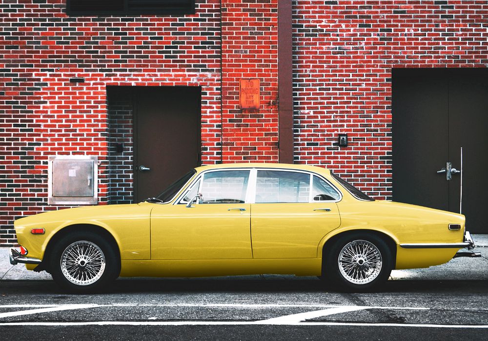 Yellow classic car mockup, editable product design