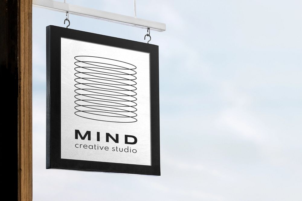 Hanging shop sign mockup, editable design