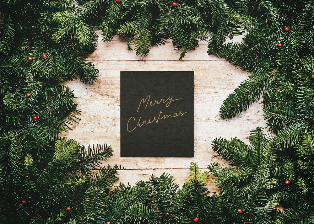 Christmas tree frame editable mockup, wooden design