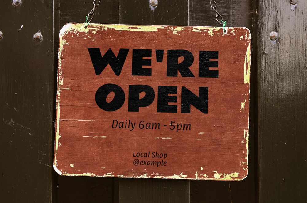 Wooden shop sign editable mockup