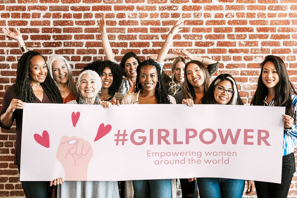 Banner sign editable mockup, diverse women photo