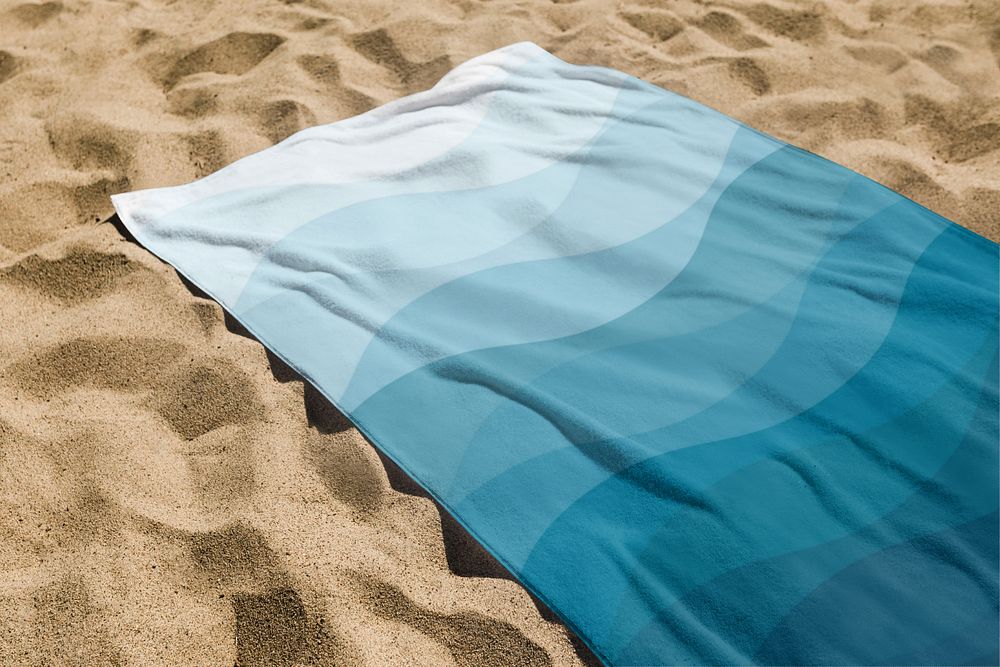 Beach towel mockup, editable blue design