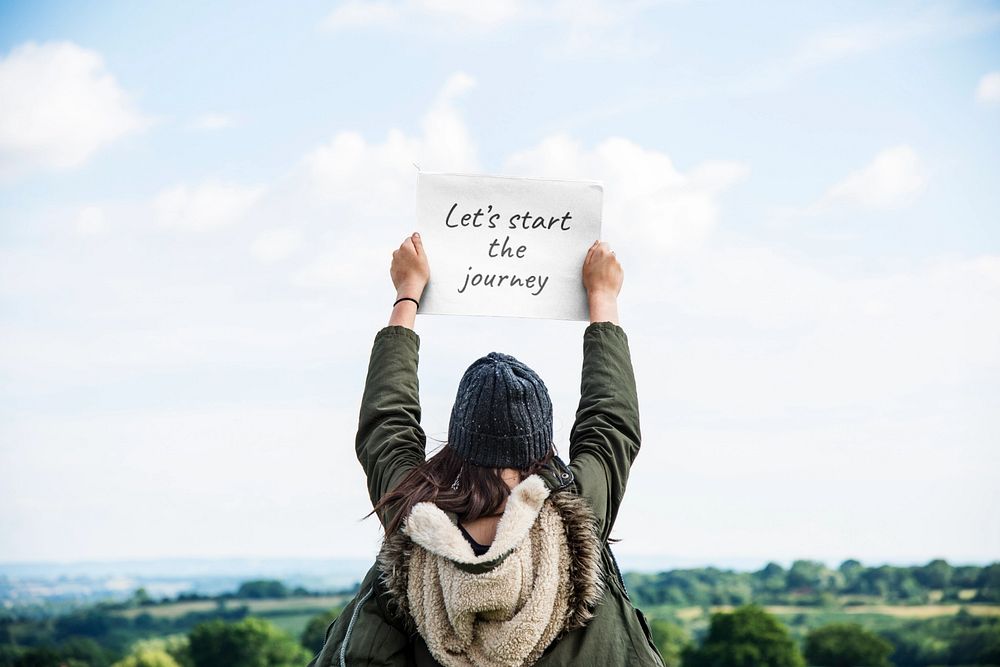 Traveler holding sign mockup, editable design