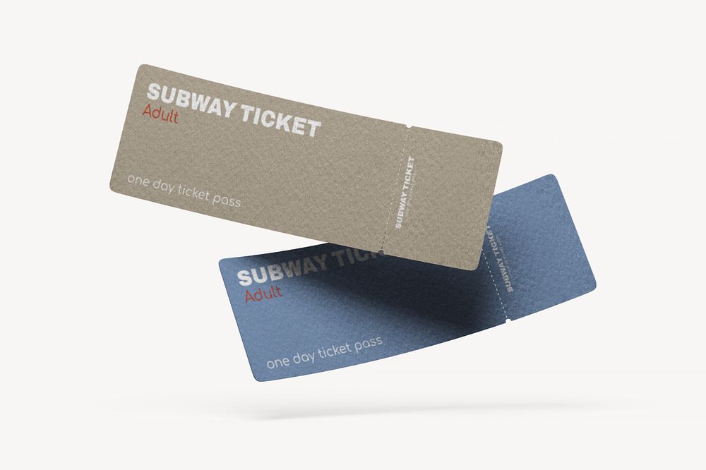 Subway ticket mockup, blue 3D rendering design 