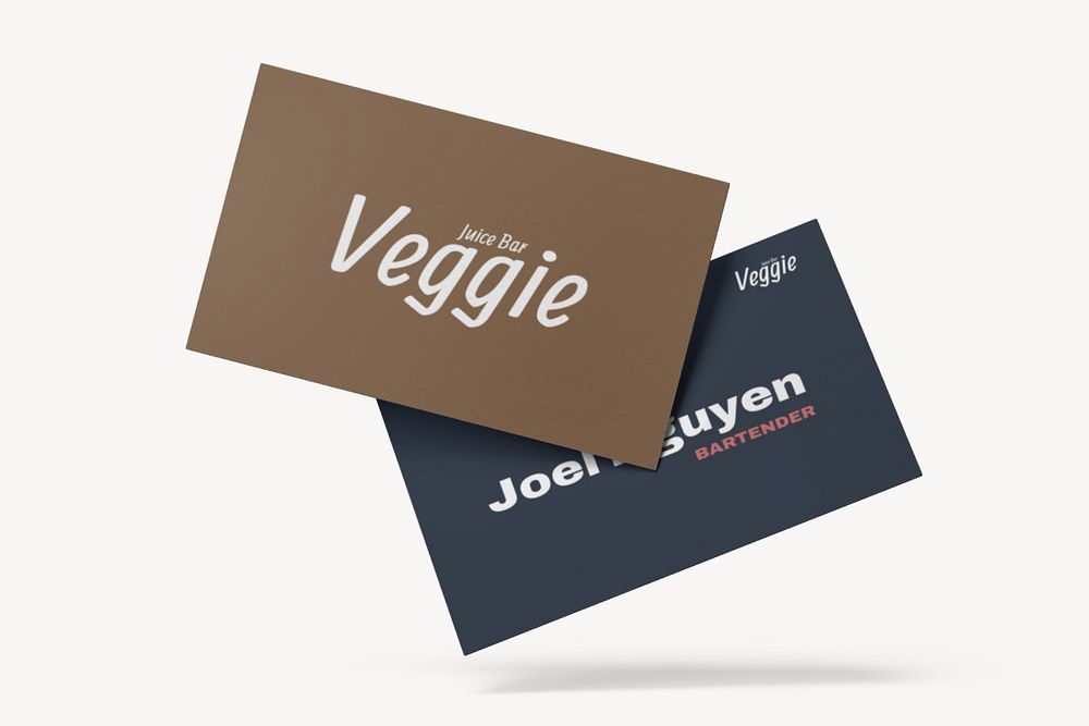 Two business cards mockup, brown & blue 3D design 