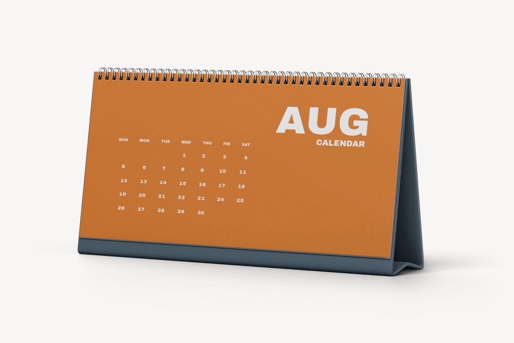 Desk calendar mockup, orange 3D rendering design 