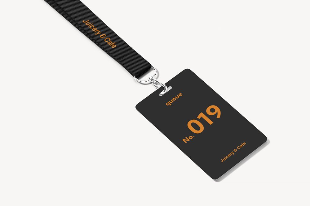 Lanyard ID badge mockup, black 3D design 