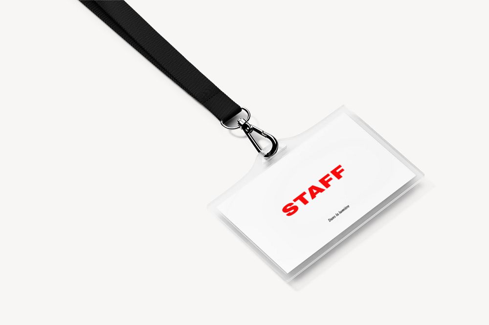 Staff card mockup, black & white 3D design 