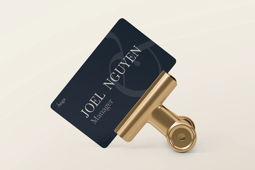 Business card mockup with clip, luxury 3D design 