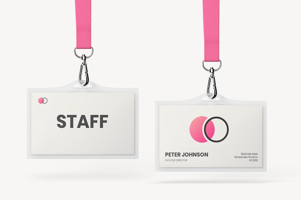 Staff cards mockup, pink 3D rendering design 