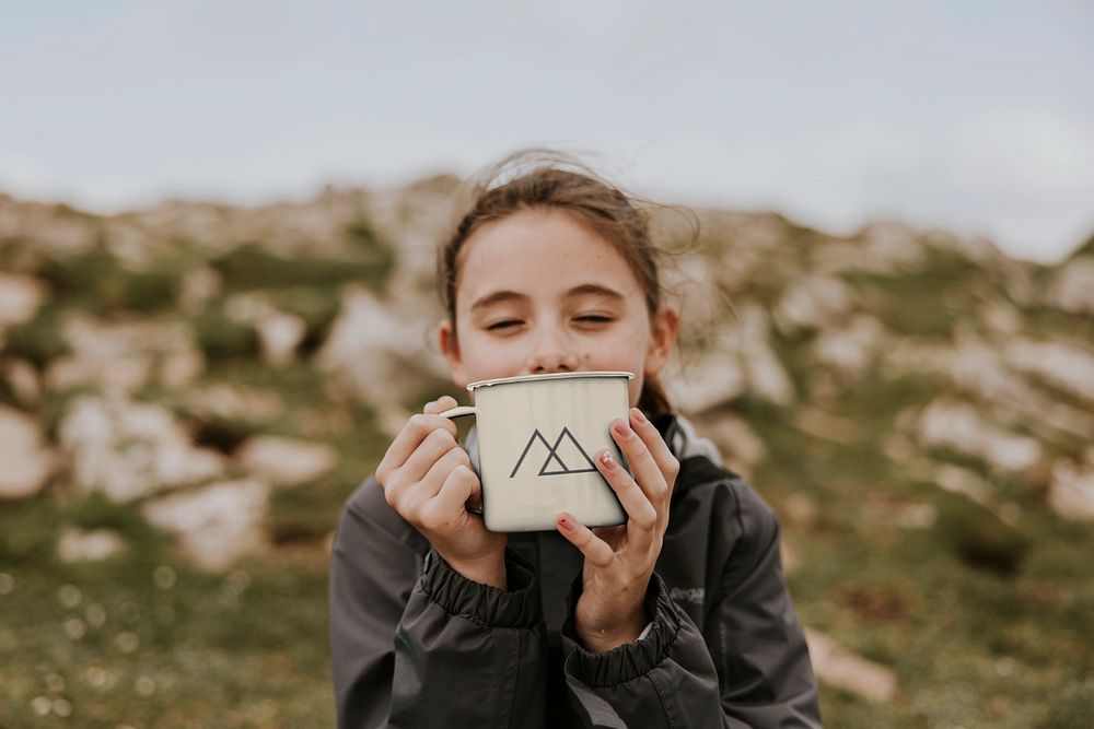 Mug mockup, kids outdoor camping