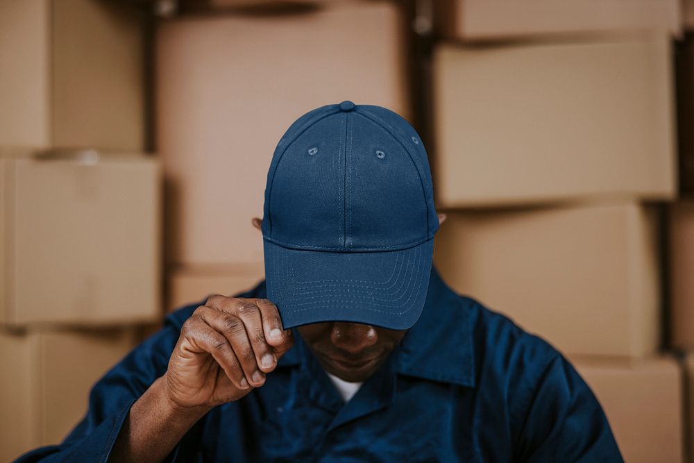 Cap mockup, moving service provider man