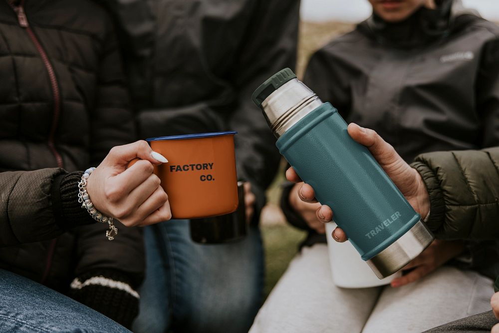 Mug & bottle mockup, outdoor activity 