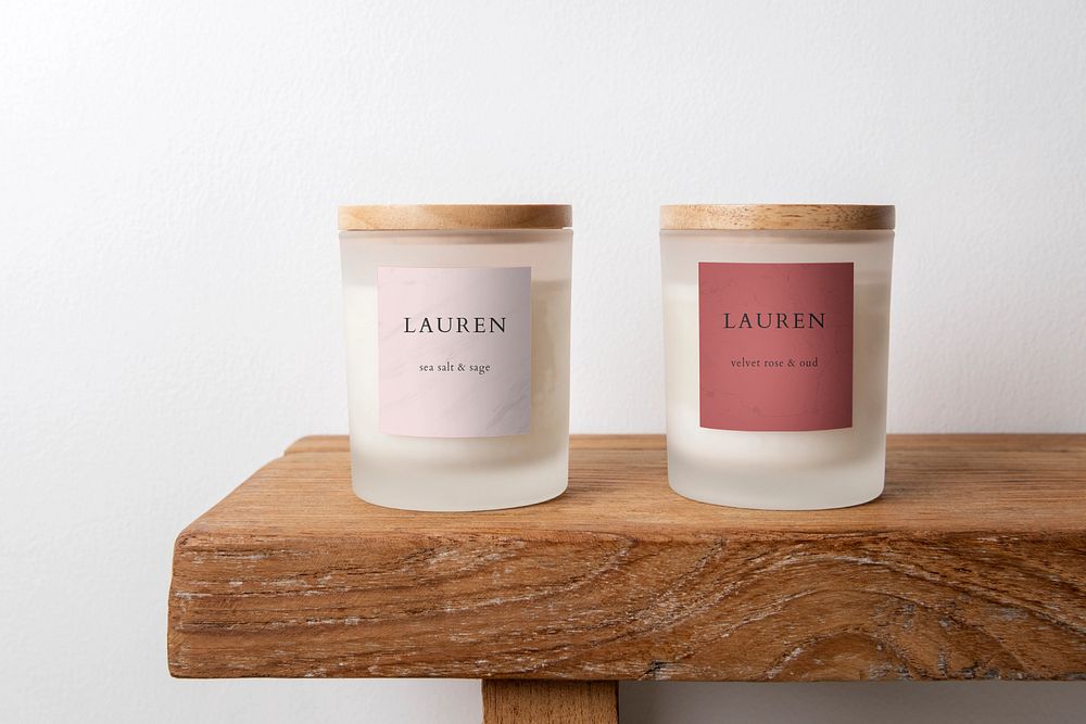 Scented candle label mockup, aromatic product, editable design