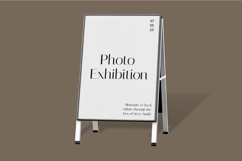 Foldable a-frame sign mockup, photo exhibition