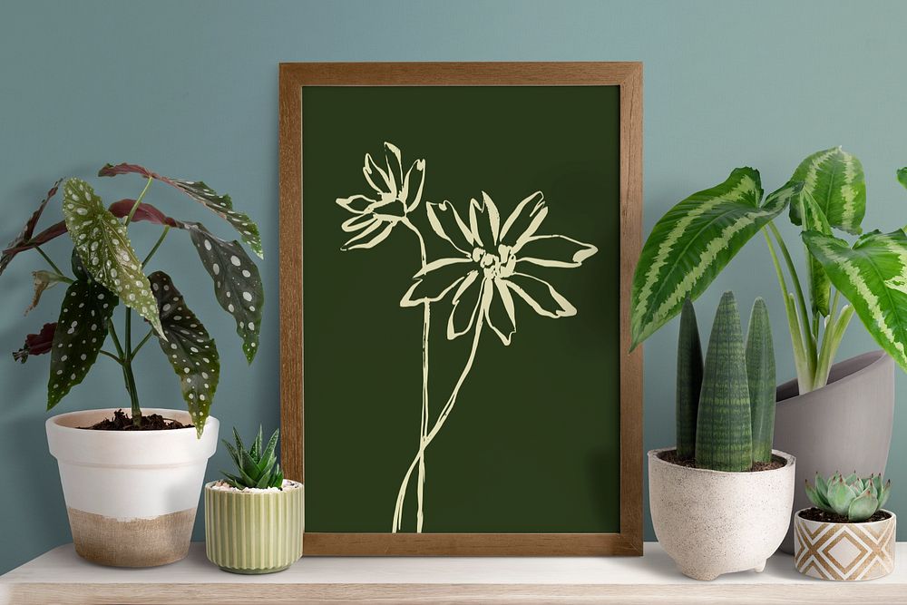 Photo frame mockup, houseplant decor