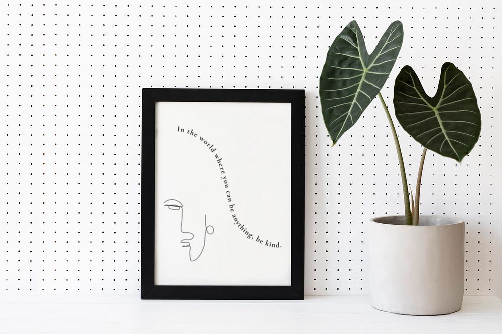 Photo frame mockup, customizable houseplant decor