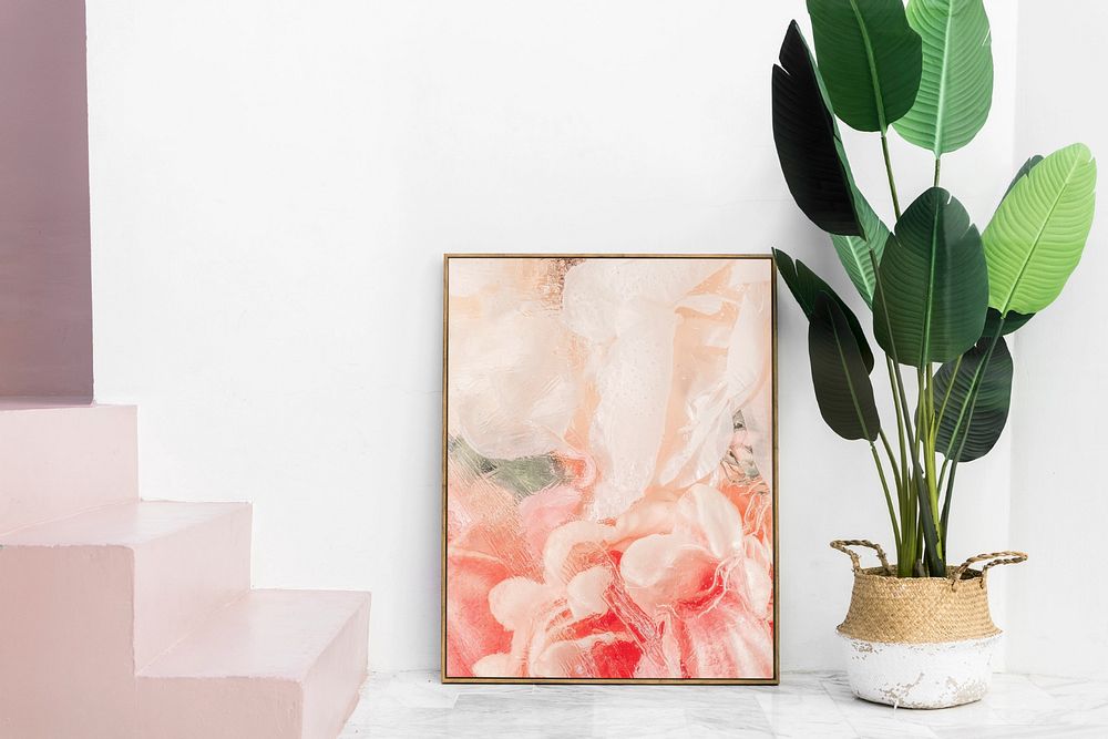 Photo frame mockup, flower image, home decor