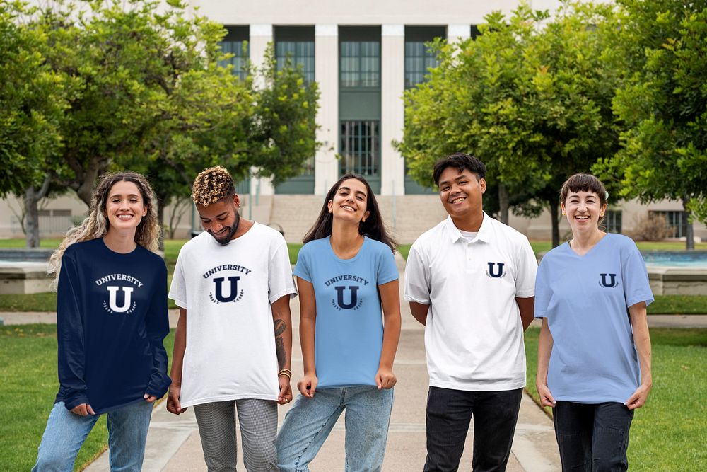 Editable university t-shirt mockup, long sleeve & polo shirt design