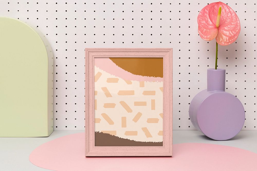 Photo frame mockup, flower vase decor