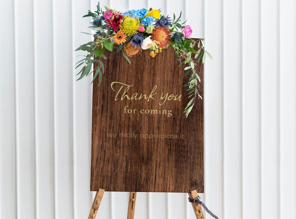 Wooden wedding sign mockup, editable design