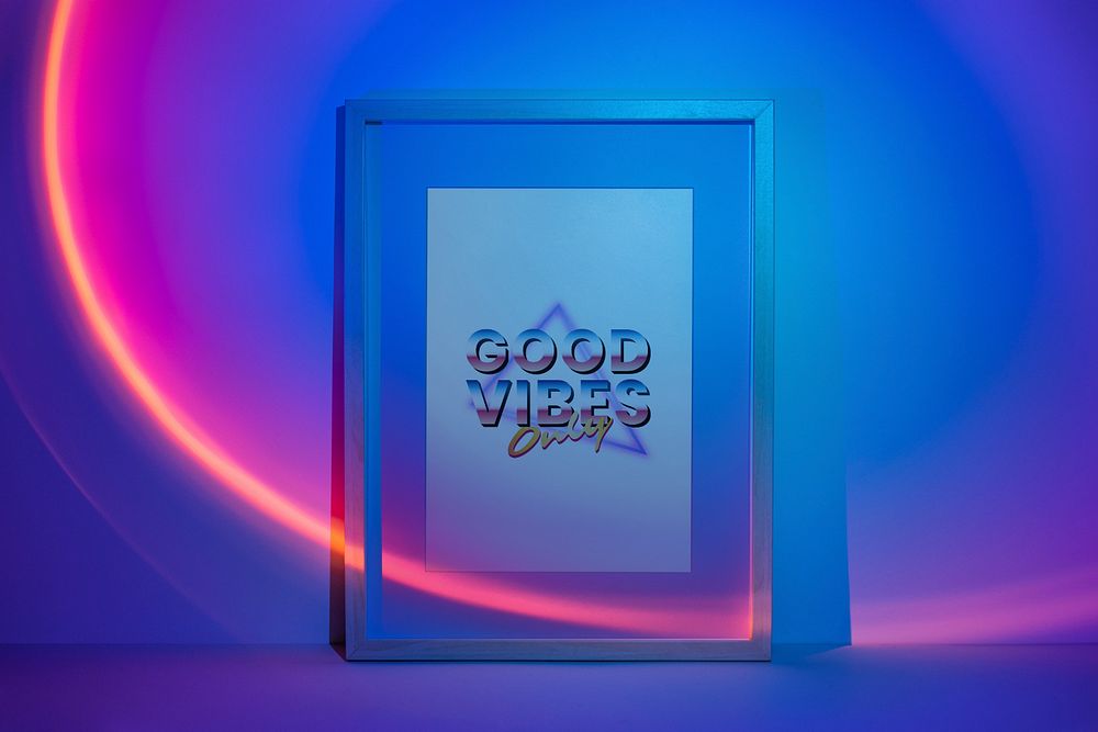 Picture frame mockup, neon room decor photo