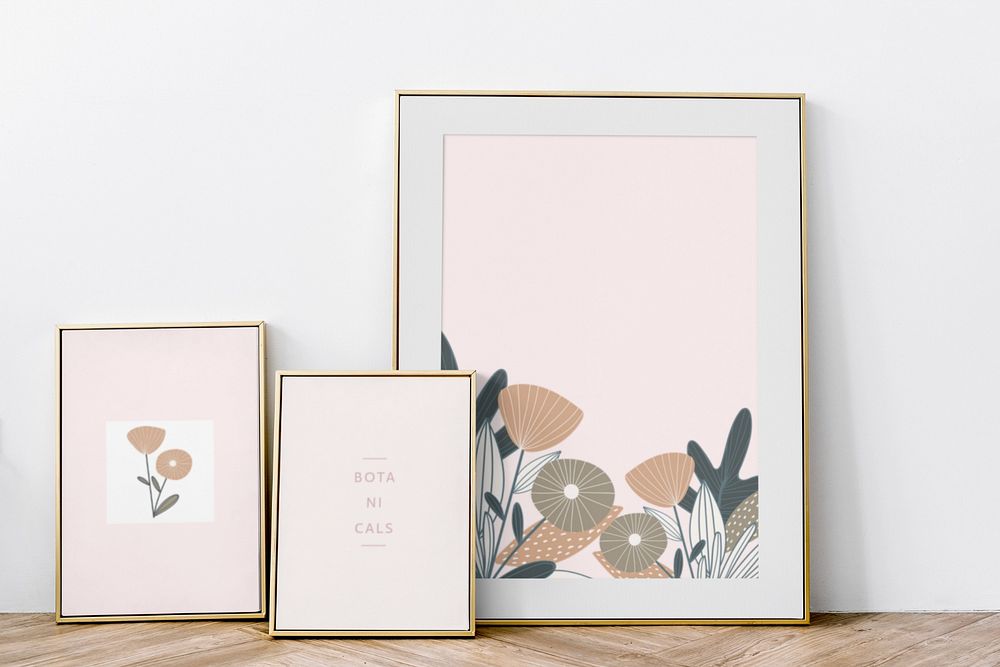 Floral photo frame mockup, home decor