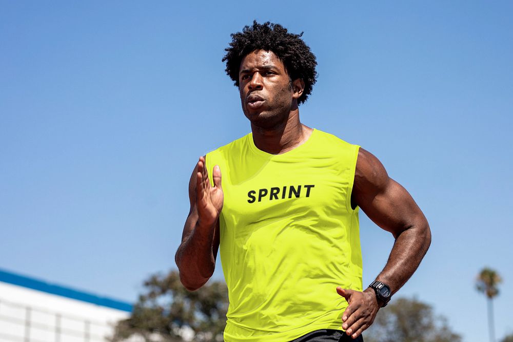 Sleeveless shirt mockup, African American man