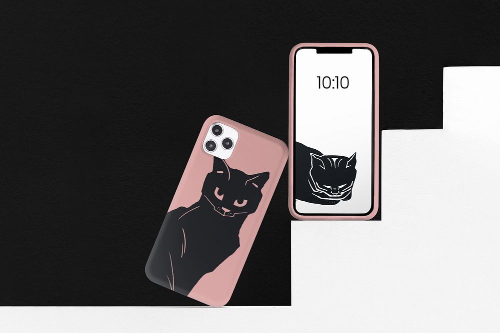 iPhone & mobile case mockup with cat