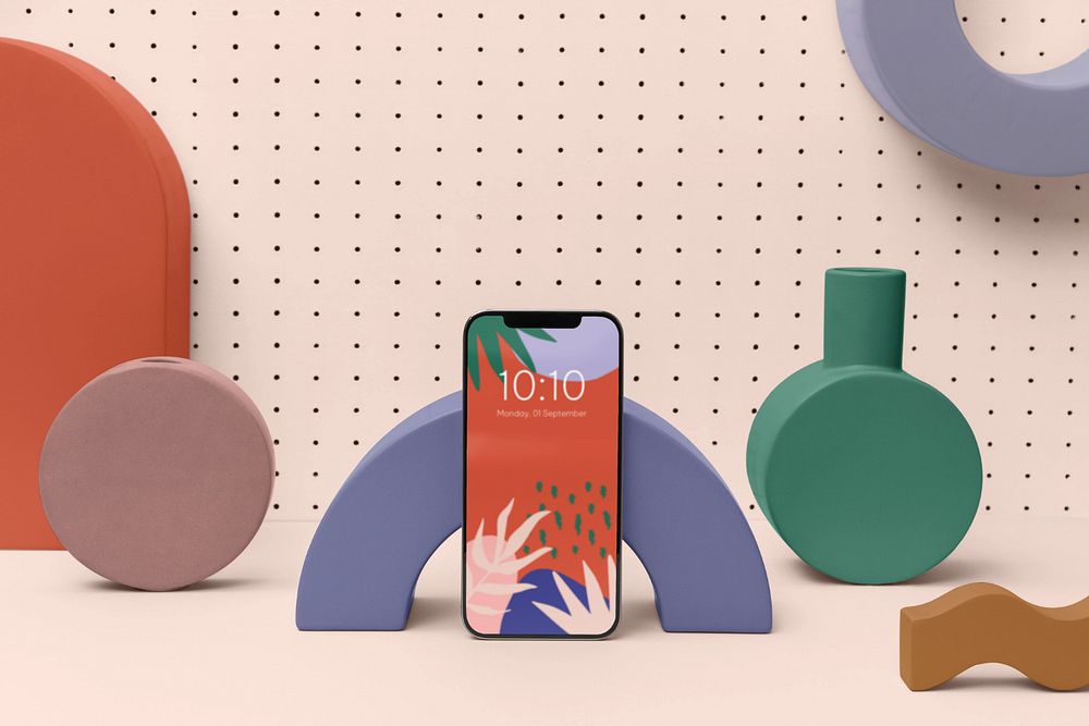 Phone mockup screen on cute backdrop, editable design