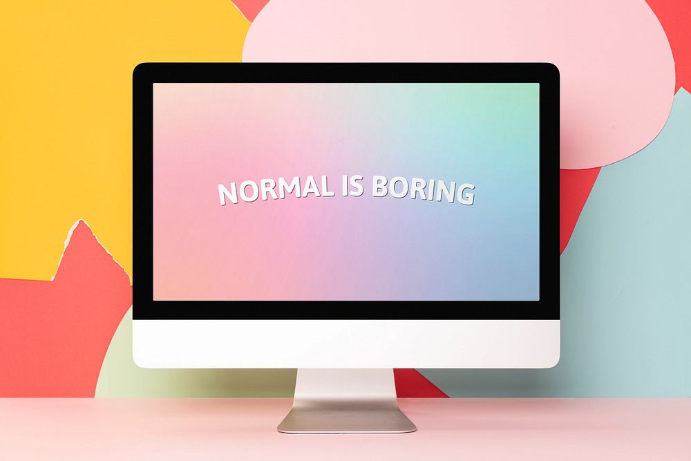 Normal is boring computer mockup, customizable design