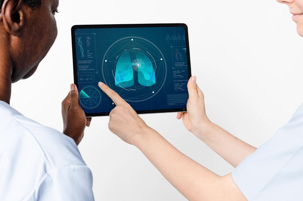 Futuristic medical care, tablet mockup, editable design