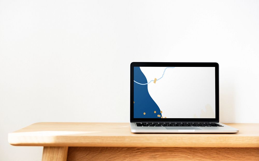 Minimal workspace, laptop mockup, customizable notebook screen