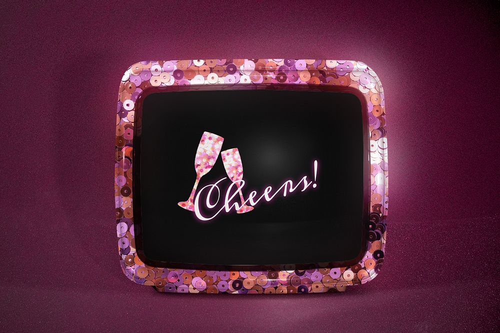 Retro glitter TV mockup, editable screen