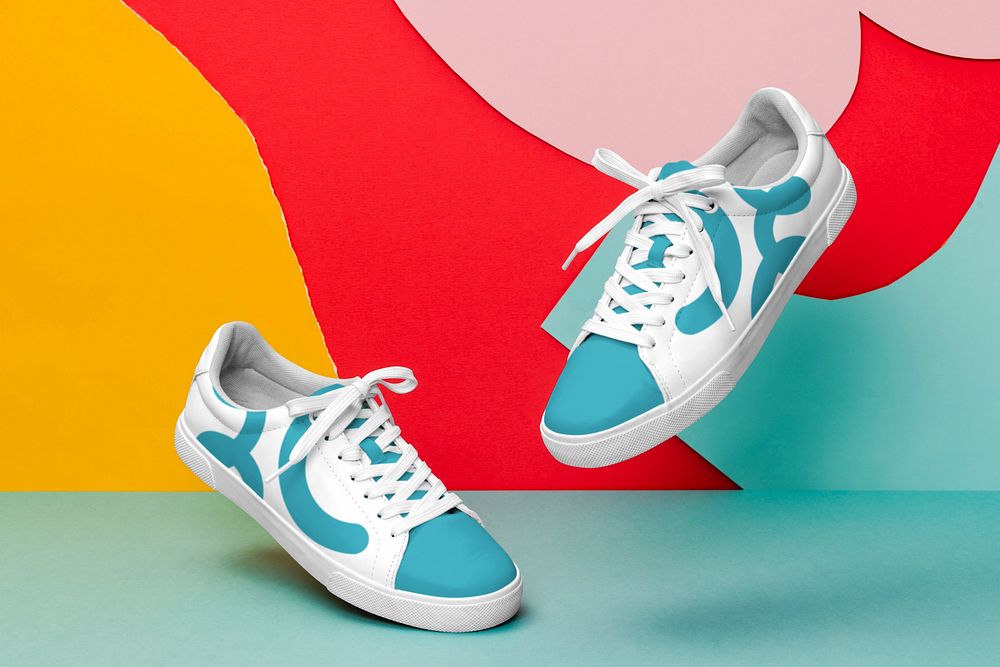 Colorful tennis shoe mockups, customizable design