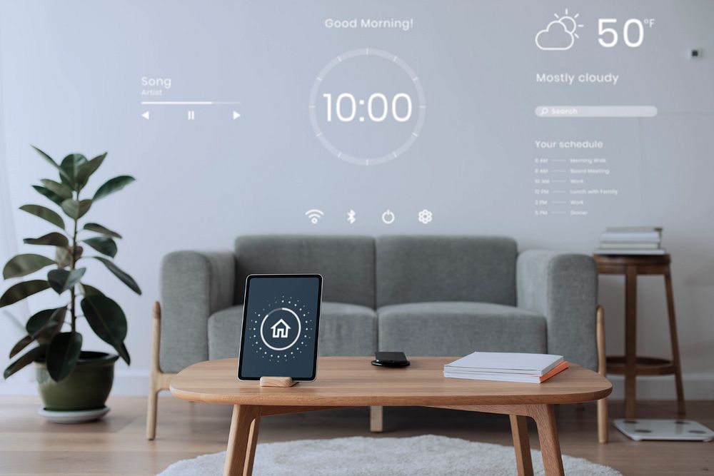 Smart home tablet mockup, editable digital device screen