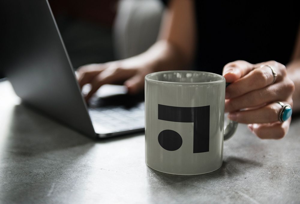 Coffee mug mockup, editable gray design 