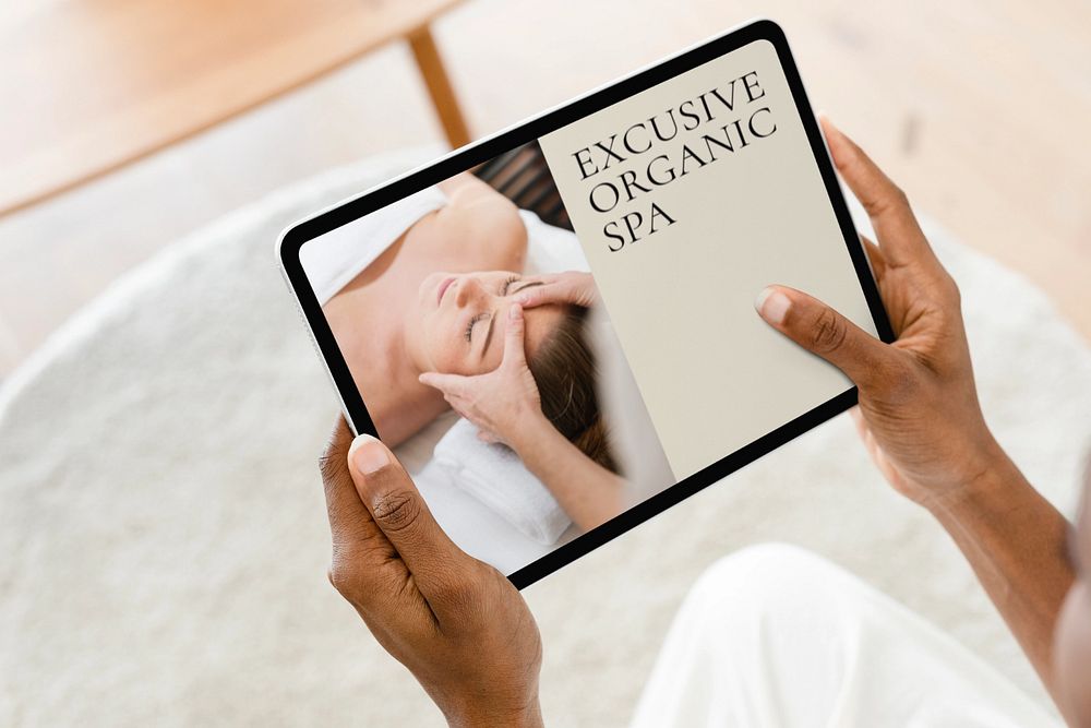 Spa menu on tablet mockup, editable design