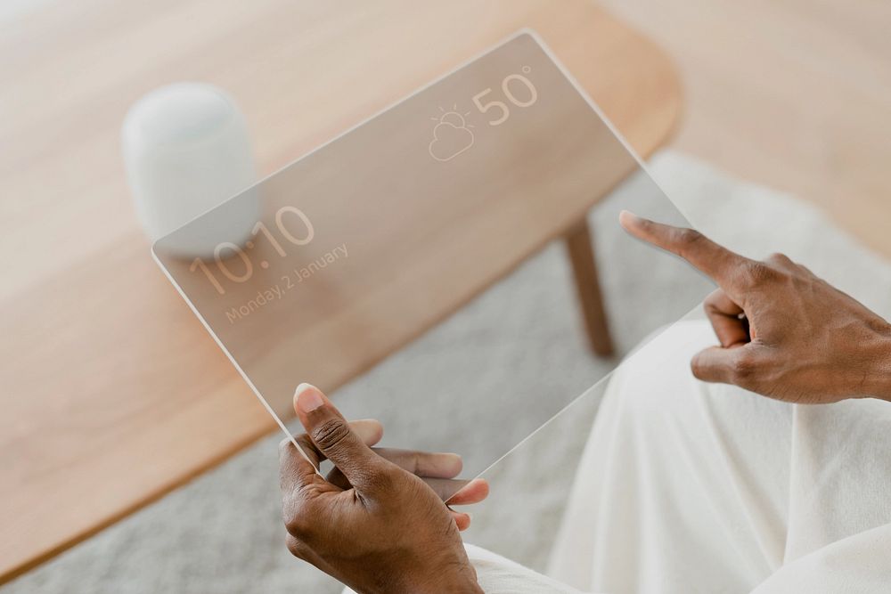 Futuristic transparent tablet mockup, editable design