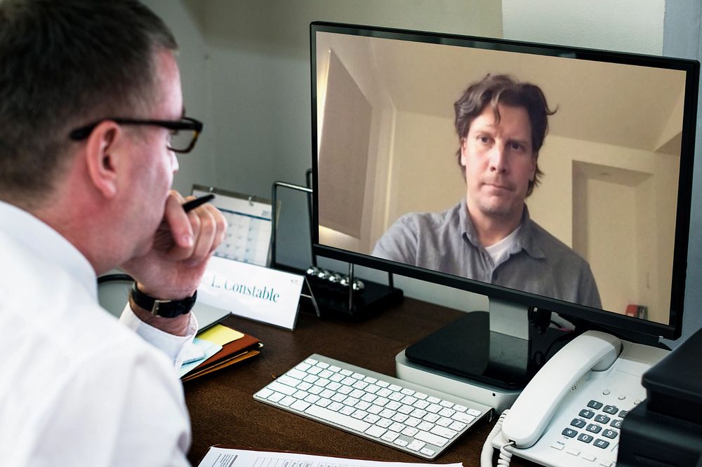 Business video call computer mockup, customizable design