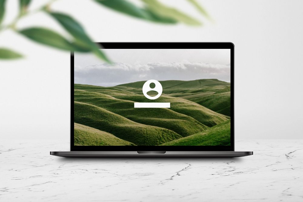 Log in screen, laptop mockup, customizable design